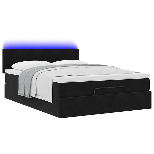 vidaXL Ottoman Bed with Mattress & LEDs Black 140x200cm Velvet