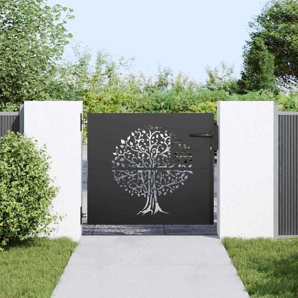 vidaXL Garden Gate with Lock Black 85 x 100 cm Powder-coated steel