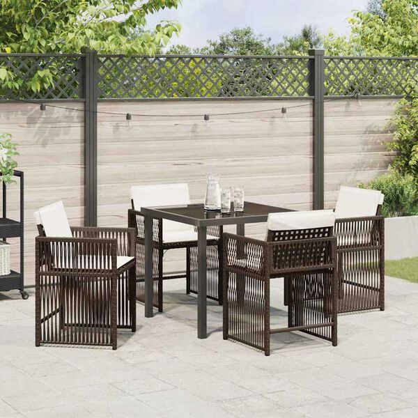 vidaXL Garden Dining Set 5 pcs Brown Poly Rattan