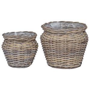 vidaXL Planter Basket with Storage 2 pcs Grey Lacak Rattan