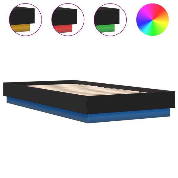 vidaXL Bed Frame without Mattress with LED Lights Black 90x190 cm Single
