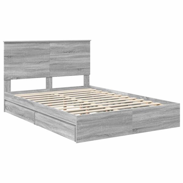 vidaXL Storage Bed Grey Sonoma 140 x 200 cm Engineered Wood