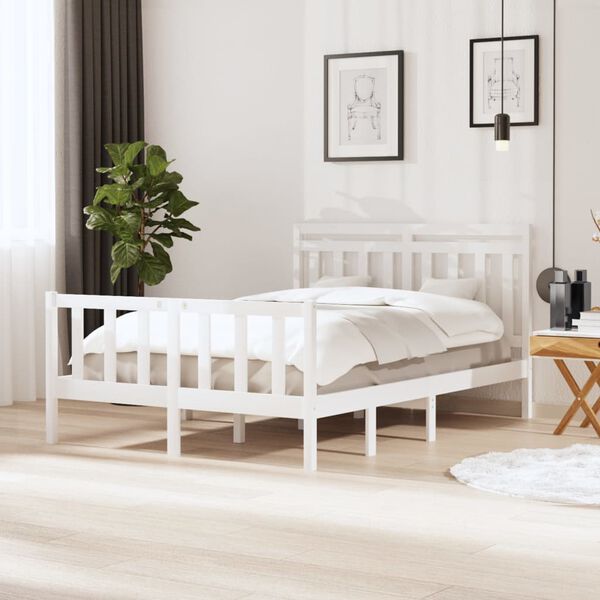 vidaXL Bed Frame without Mattress White Double Solid Wood