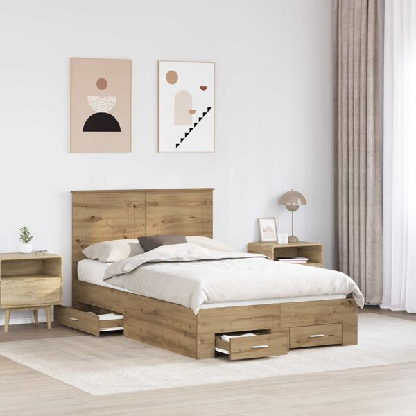 vidaXL Bed Frame with Drawer Artisan Oak 120 x 190 cm Engineered Wood