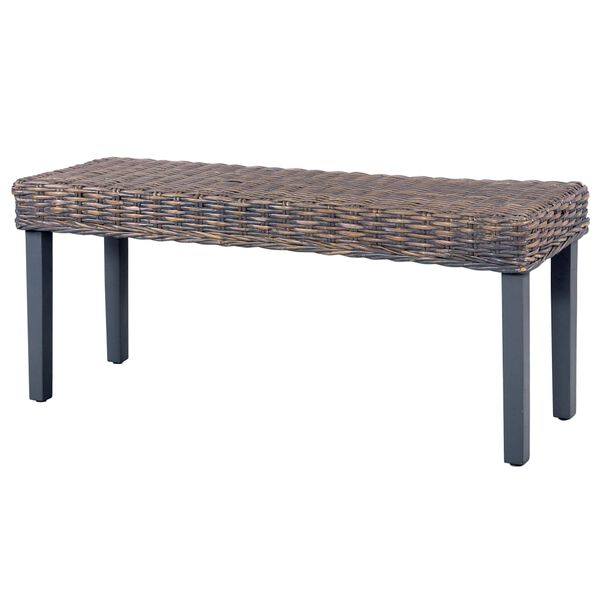 vidaXL Bench 110 cm Grey Natural Kubu Rattan and Solid Mahogany Wood