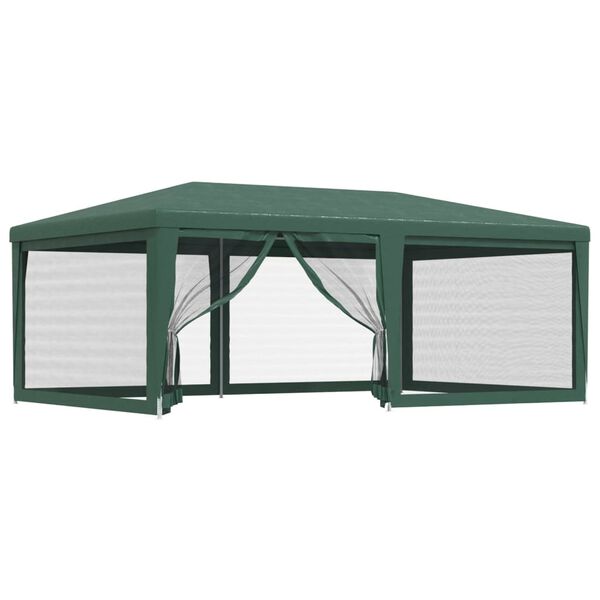 vidaXL Party Tent with 6 Mesh Sidewalls Green 6x4 m HDPE