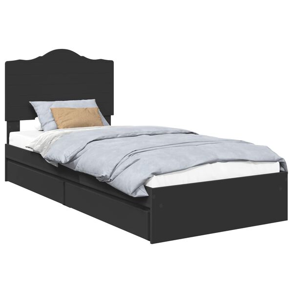 vidaXL Storage Bed with Headboard Black 90 x 190 cm Engineered Wood