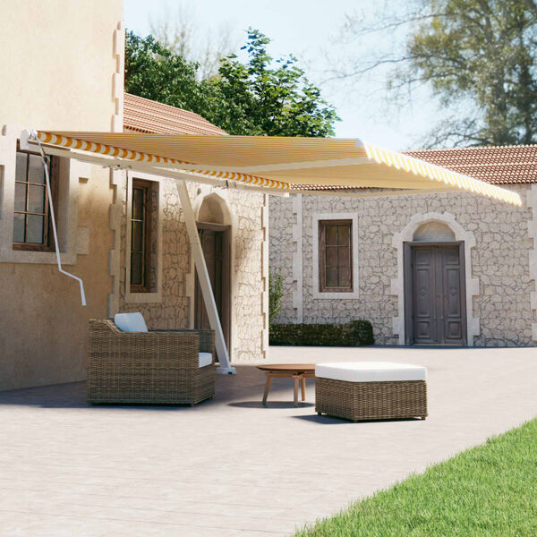 vidaXL Freestanding Manual Retractable Awning 500x300 cm Yellow/White