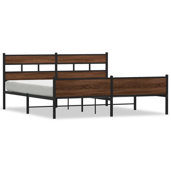 vidaXL Metal Bed Frame without Mattress Brown Oak 193x203 cm