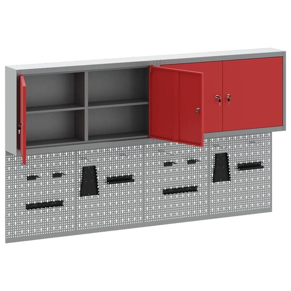 vidaXL Tool Cabinet Set with Shelf 6 pcs Red Powder-Coated Steel