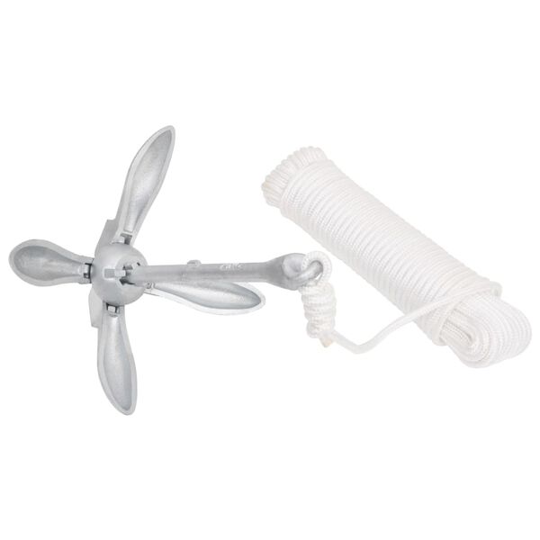 vidaXL Folding Anchor with Rope Silver 2.5 kg Malleable Iron