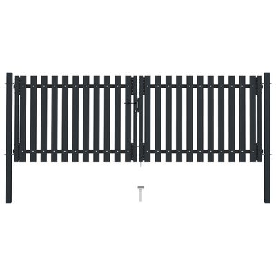 vidaXL Double Door Fence Gate Steel 306x175 cm Anthracite