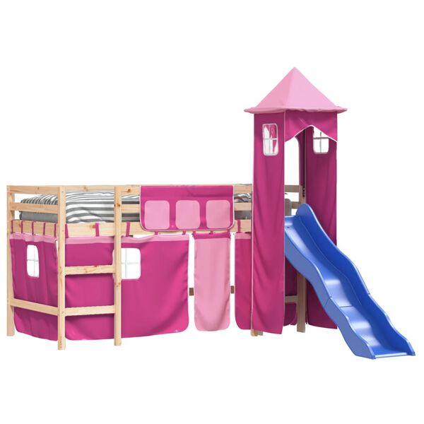 vidaXL Kids' Loft Bed with Tower without Mattress Pink 90x190 cm Single