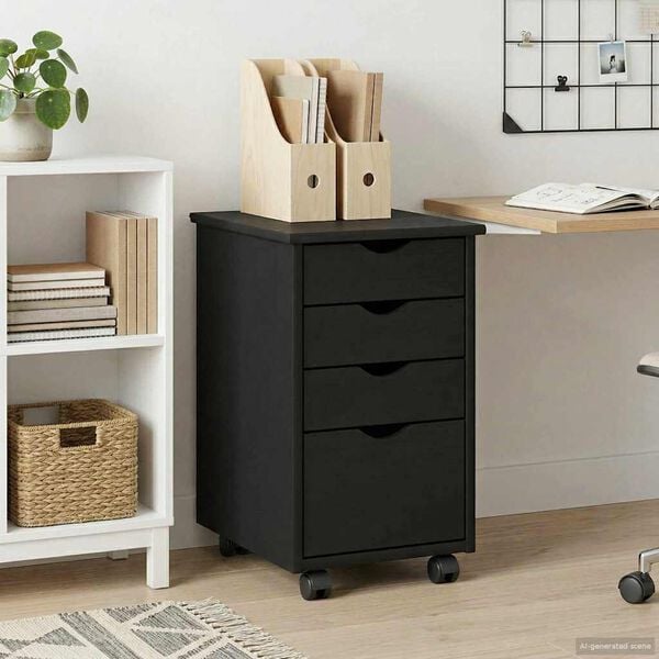 vidaXL Rolling Cabinet Black 34 x 39 x 56 cm Solid Pine Wood