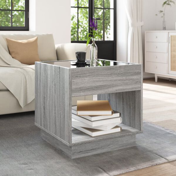 vidaXL Coffee Table with Infinity LED Grey Sonoma 50x50x50 cm