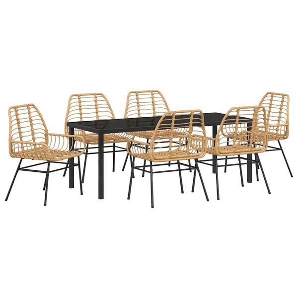 vidaXL Garden Dining Set 7 pcs Brown Poly Rattan
