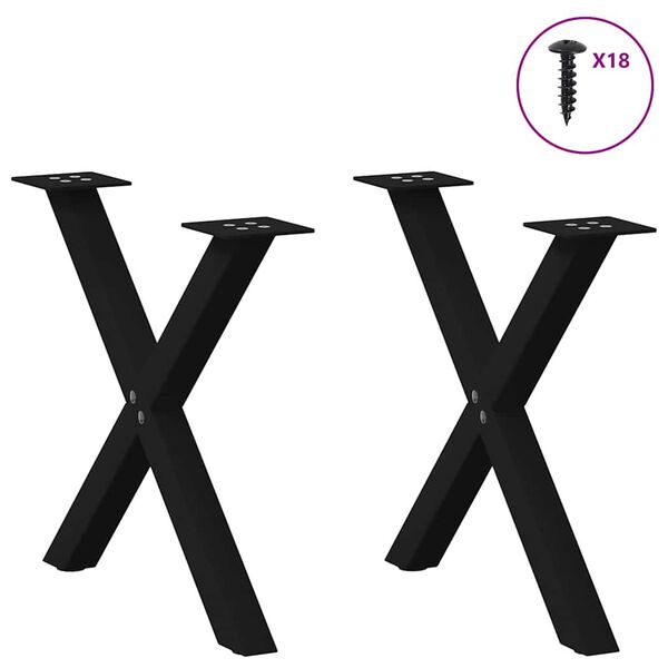 vidaXL Coffee Table Legs X-Shaped 2 pcs Black 60x(42-43) cm Steel