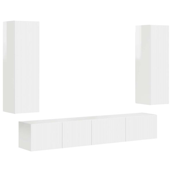 vidaXL TV Cabinet Set 3 pcs High Gloss White Engineered Wood