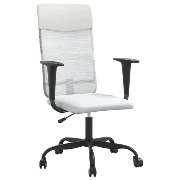 vidaXL Office Chair Height Adjustable White Mesh Fabric and Faux Leather