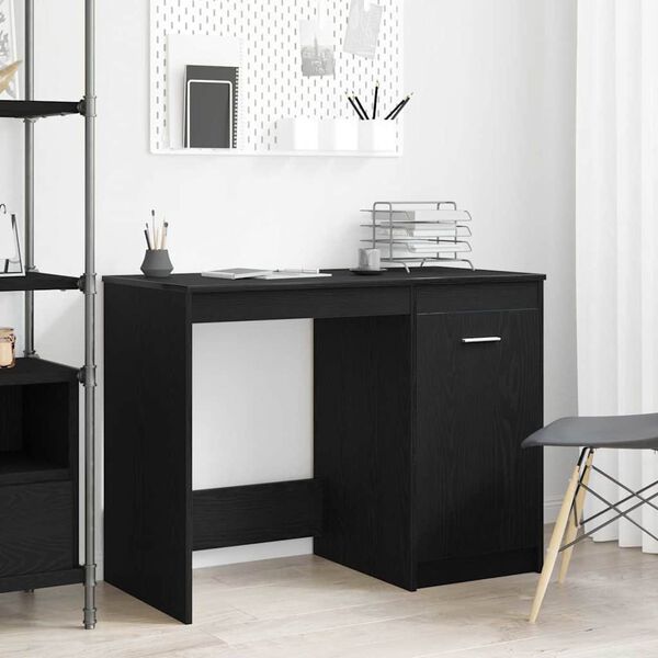 vidaXL Desk with Storage Black Oak 100 x 50 x 76 cm Engineered Wood