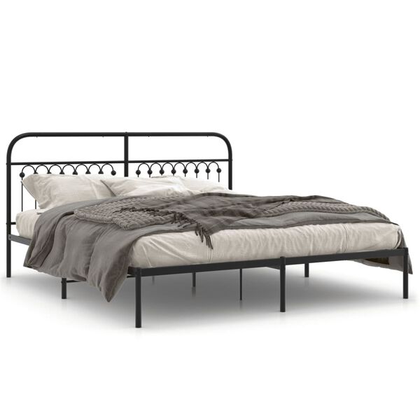 vidaXL Metal Bed Frame without Mattress with Headboard Black 183x213cm