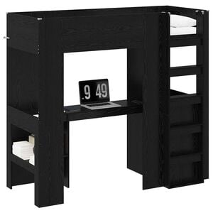 vidaXL Loft Bed Frame with Desk Black Oak 75 x 190 cm Engineered Wood