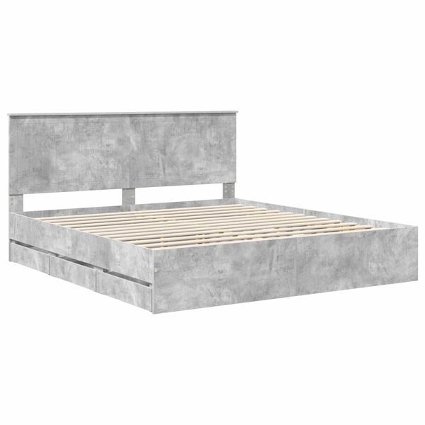 vidaXL Bed Frame with Drawer Concrete Grey 180 x 200 cm Engineer Wood