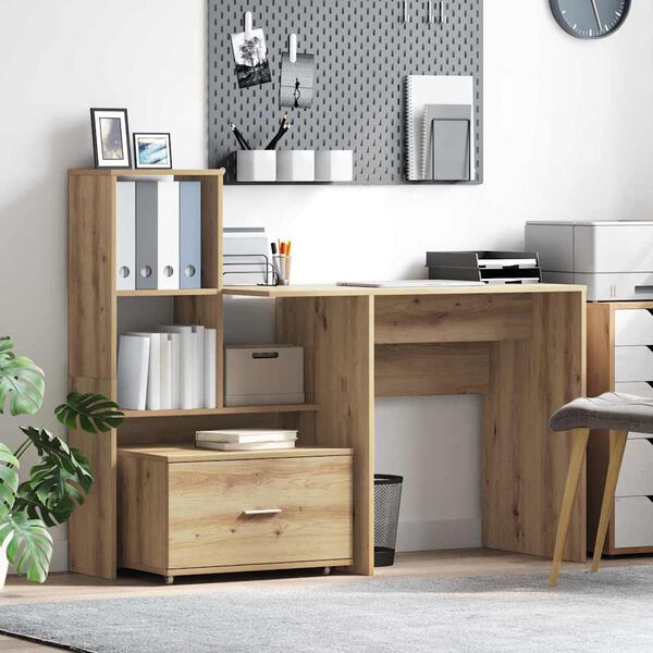 vidaXL Desk Artisan Oak 131.5 x 50 x 106.5 cm Engineered Wood