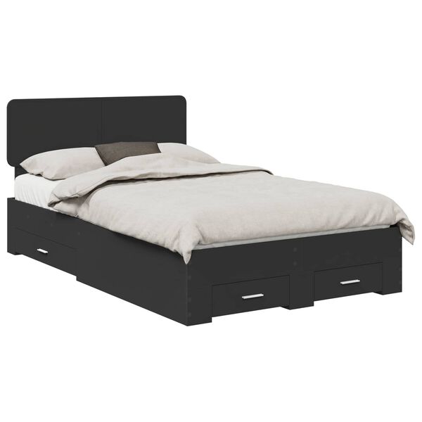 vidaXL Bed Frame with Headboard Black 120 x 200 cm Engineered Wood