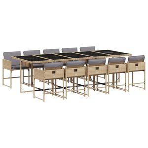 vidaXL 11 Piece Garden Dining Set with Cushions Mix Beige Poly Rattan
