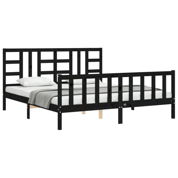 vidaXL Bed Frame without Mattress Black Solid Wood Pine