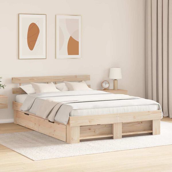 vidaXL Bed Frame with Headboard Brown 160 x 200 cm Solid Pine Wood