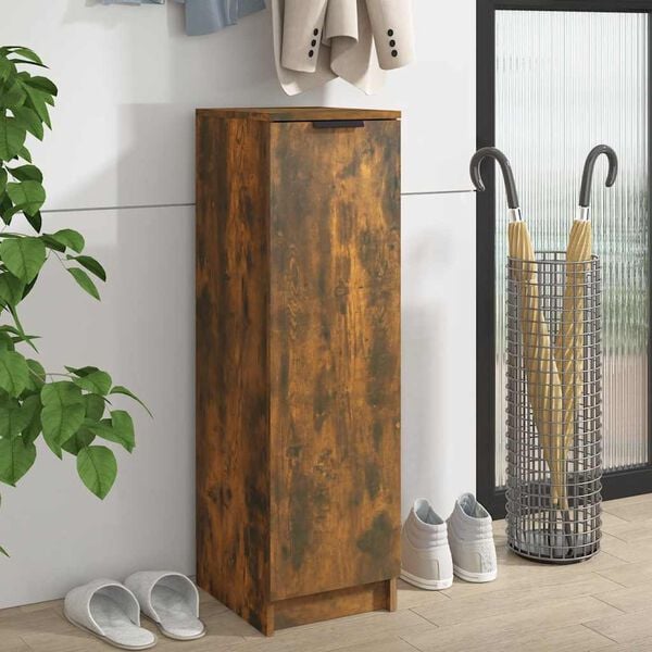 vidaXL Shoe Cabinet Smoked Oak 30x35x100 cm Engineered Wood