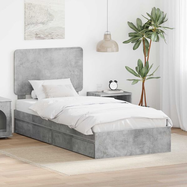 vidaXL Storage Bed Concrete Grey 90 x 190 cm Engineered Wood