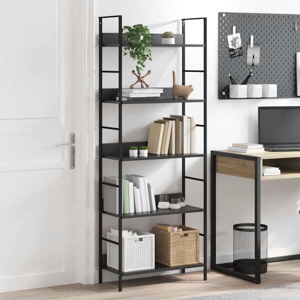 vidaXL 5-Layer Book Shelf Black 60x27.6x158.5 cm Engineered Wood