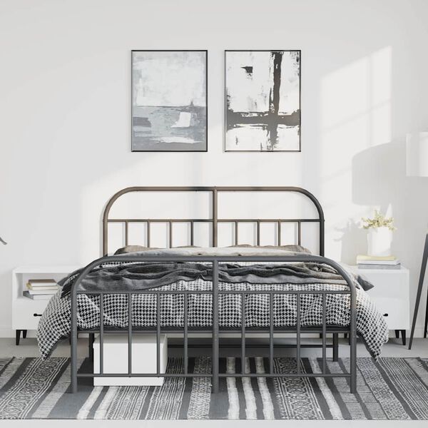 vidaXL Metal Bed Frame without Mattress with Footboard Black 135x190cm