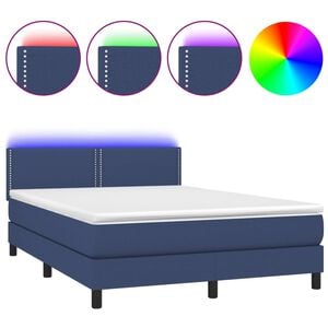 vidaXL Box Spring Bed with Mattress&LED Blue 140x190cm Fabric