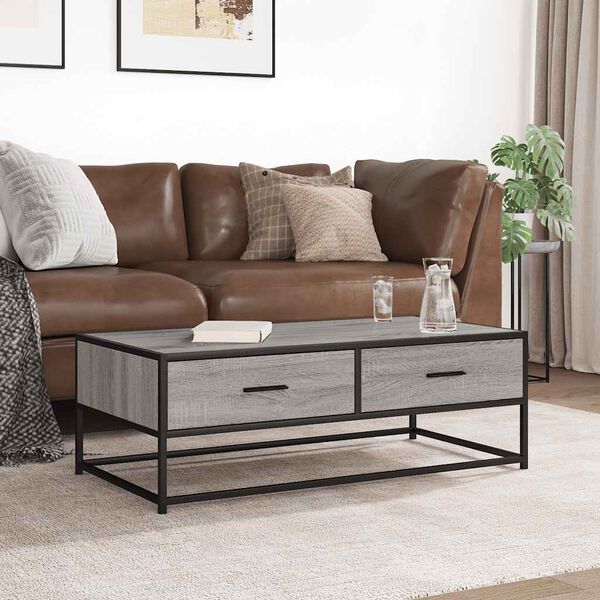 vidaXL Coffee Table Grey Sonoma 100x50x35 cm Engineered Wood and Metal