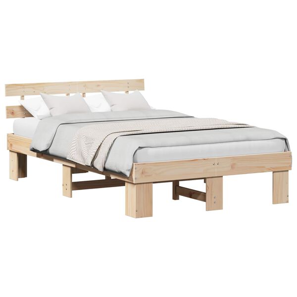 vidaXL Bed Frame with Headboard Natural 140 x 190 cm Solid Pine Wood