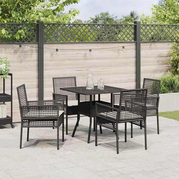 vidaXL Garden Dining Set 5 pcs Black Poly Rattan