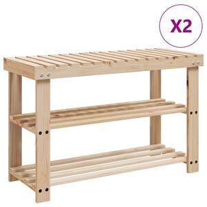 vidaXL 2-in-1 Shoe Rack with Bench Top 2 pcs Solid Wood