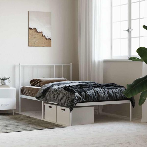 vidaXL Metal Bed Frame without Mattress with Headboard White 90x190cm