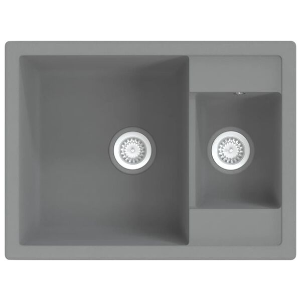 vidaXL Kitchen Sink with Overflow Hole Double Basins Grey Granite