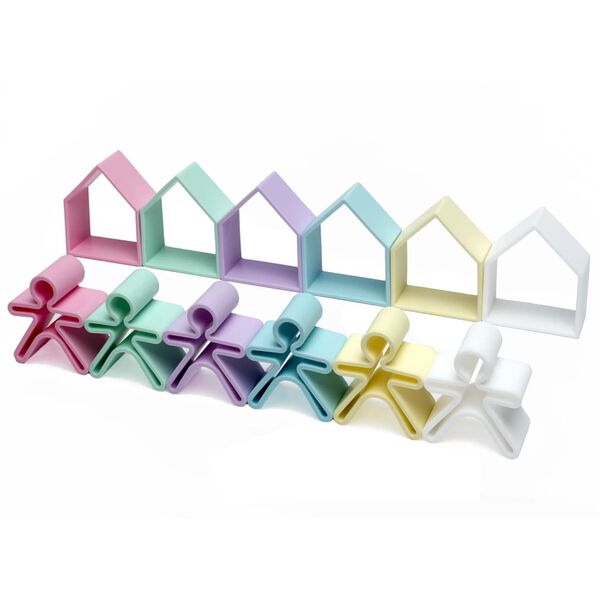 d&euml;na Silicone Toy Set Kids and Houses Pastel 12 pcs