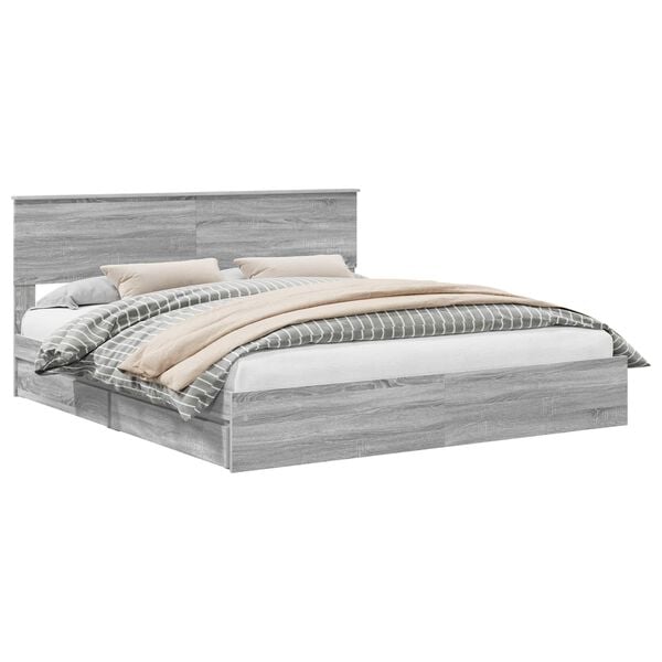 vidaXL Storage Bed Grey Sonoma 180 x 200 cm Engineered Wood