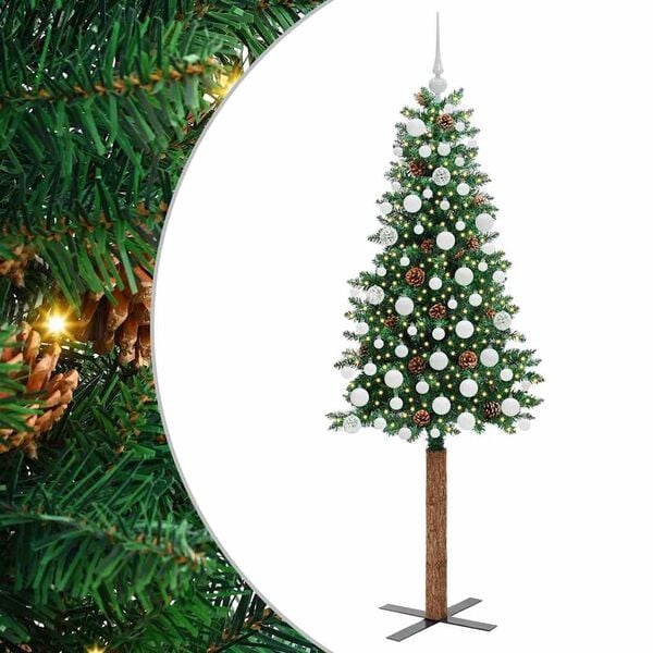 vidaXL Slim Christmas Tree Green 180 cm PVC and Solid Pine wood