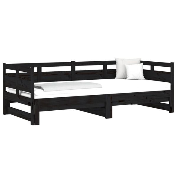 vidaXL Pull-out Day Bed without Mattress Black 2x(80x200) cm