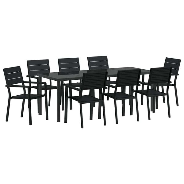 vidaXL Garden Dining Set 9 pcs Black Powder-Coated Steel