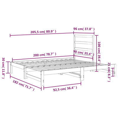 vidaXL Pull-out Day Bed Grey 2x(90x200) cm Solid Wood Pine