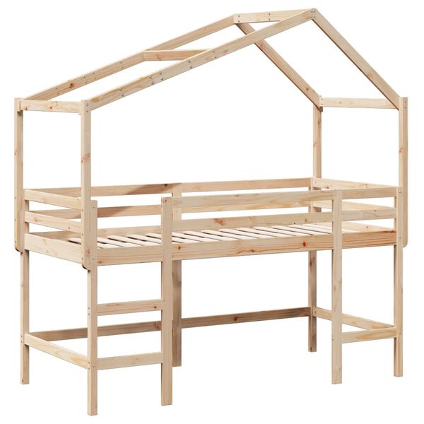 vidaXL Loft Bed with Ladder and Roof without Mattress 90x190 cm Single